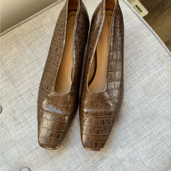 Mari Giudicelli Croc-Embossed Leather Block Heels with Wooden Heel - Size 40 - Picture 9 of 11